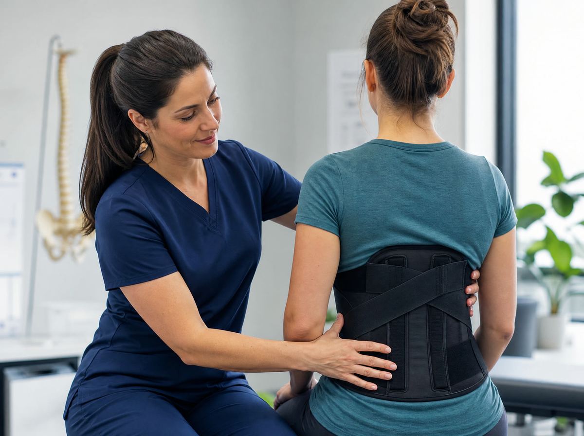 Chiropractor consulting with a patient about scoliosis bracing